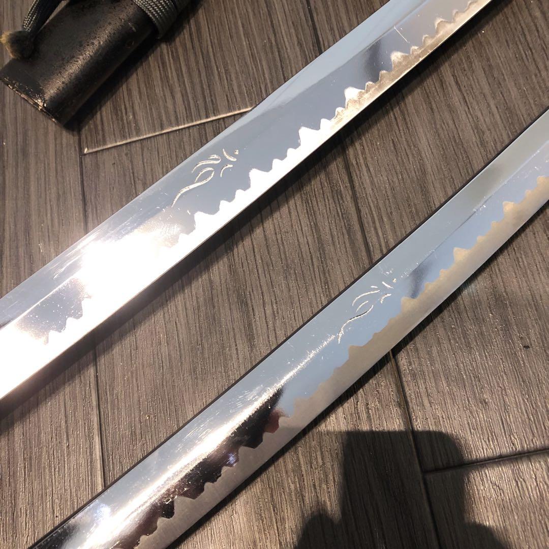 本格模造刀　龍梵字刻印　居合刀　 美術刀剣　太刀　脇差　大小セット　緑拵え