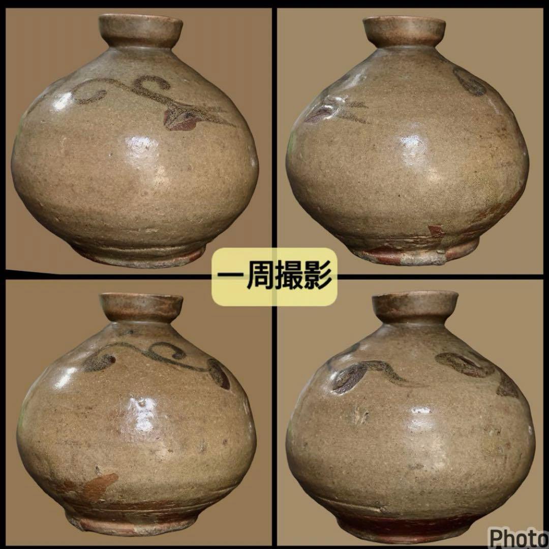 李朝　高麗　前期　徳利　花瓶　鉄絵