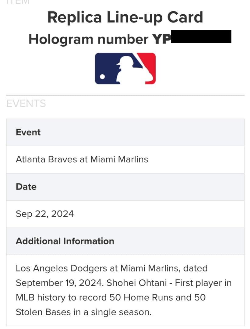 【価格交渉あり】大谷翔平 伝説の日 ラインナップカード MLBホログラム認証