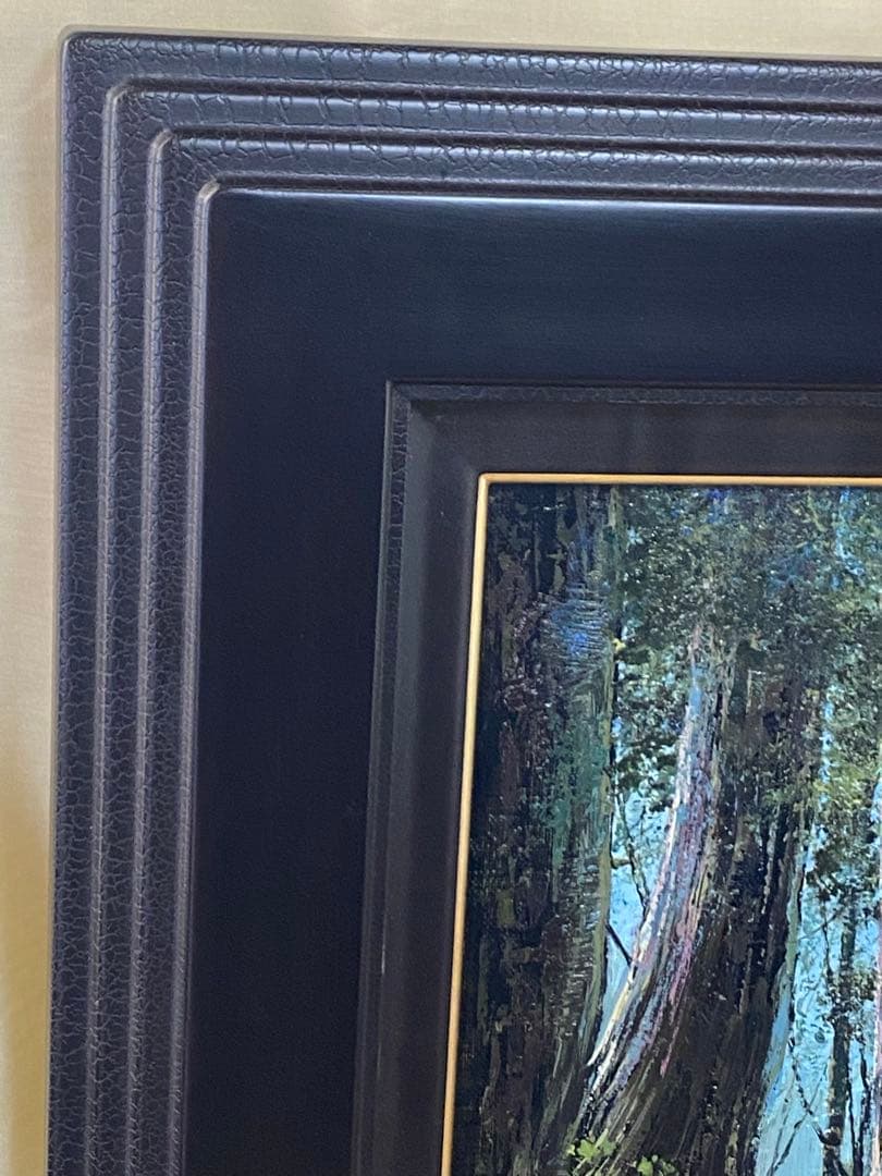 油彩画　【沖津信也】　【道】　日光杉並木　F6号　リアリズム肉筆　油絵　山形県