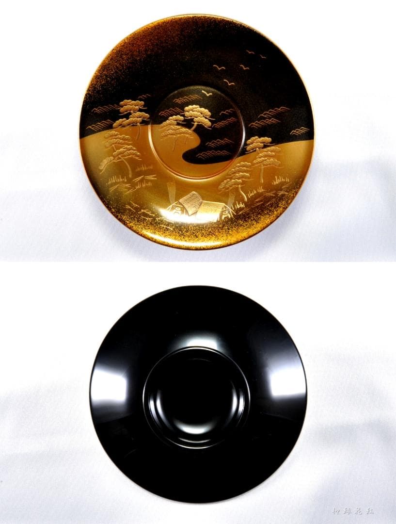 堂畑勝峯 輪島塗 塩釜蒔絵 茶托・銘々皿 五 共箱