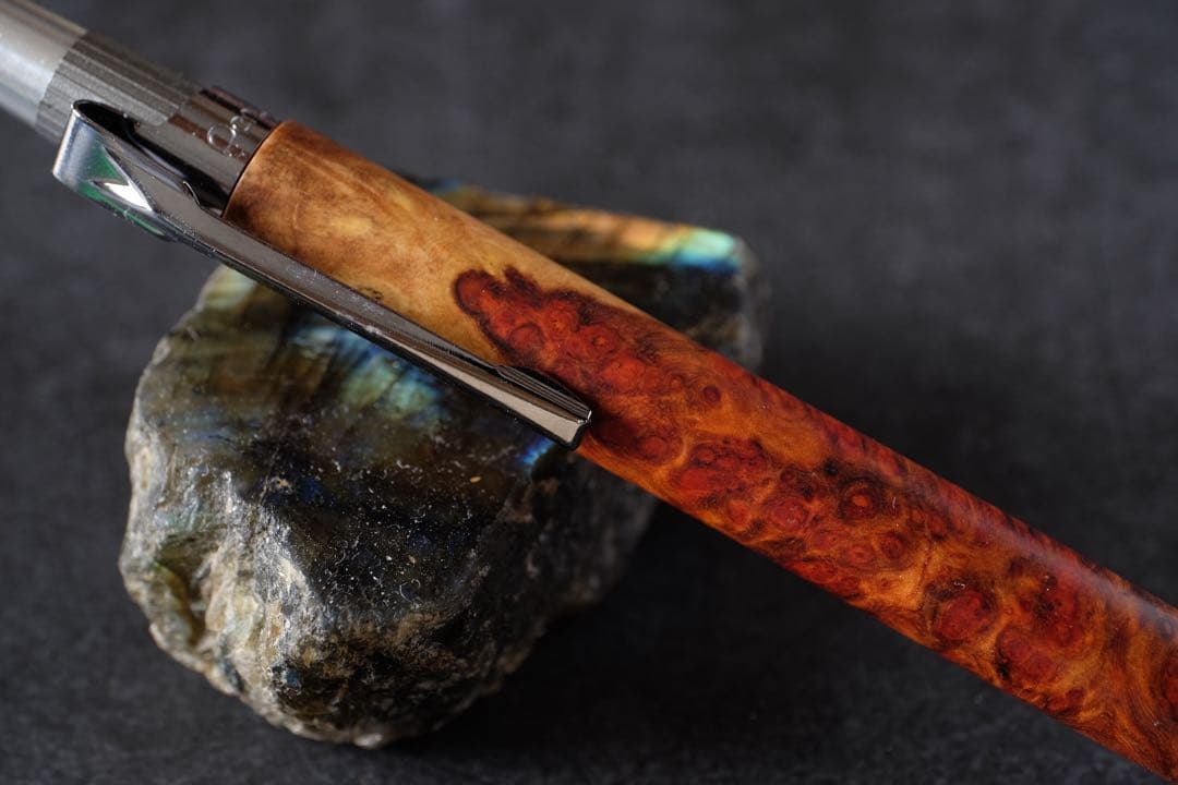 PG5木軸カスタム0174　高村杢工房 製図用シャープペンシル　花梨瘤　紅白