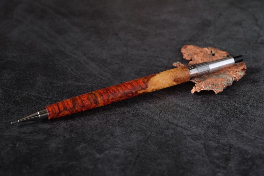 PG5木軸カスタム0174　高村杢工房 製図用シャープペンシル　花梨瘤　紅白