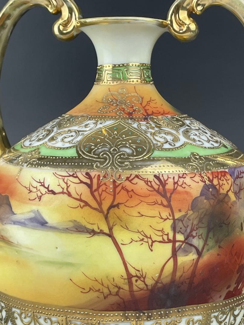 【希少】オールドノリタケ ２６．８㎝ ガレ風夕景紋 アールヌーボー 花瓶