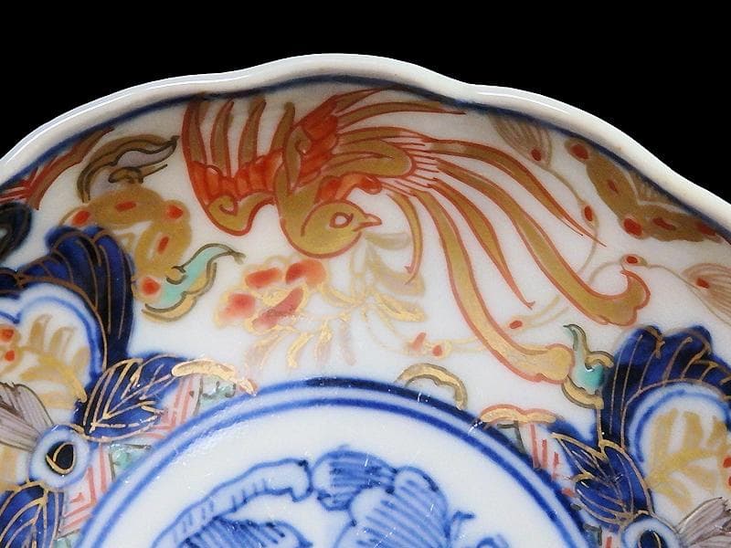 古伊万里　色絵　鳳凰に牡丹の図　４寸皿　５客　C381AS-CZc
