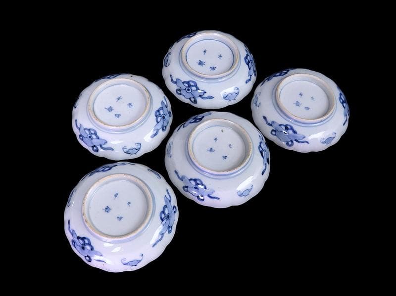 古伊万里　色絵　鳳凰に牡丹の図　４寸皿　５客　C381AS-CZc