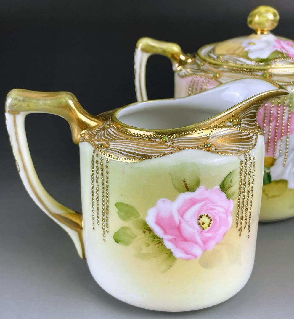 【専用】オールドノリタケ 薔薇紋 シュガーボウル クリーマー ジュエル 金盛り
