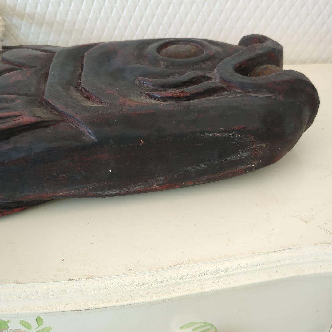 骨董 魚型 木魚 魚鼓 魚板 木彫 茶道具 漆器ディスプレイ 木製 木彫