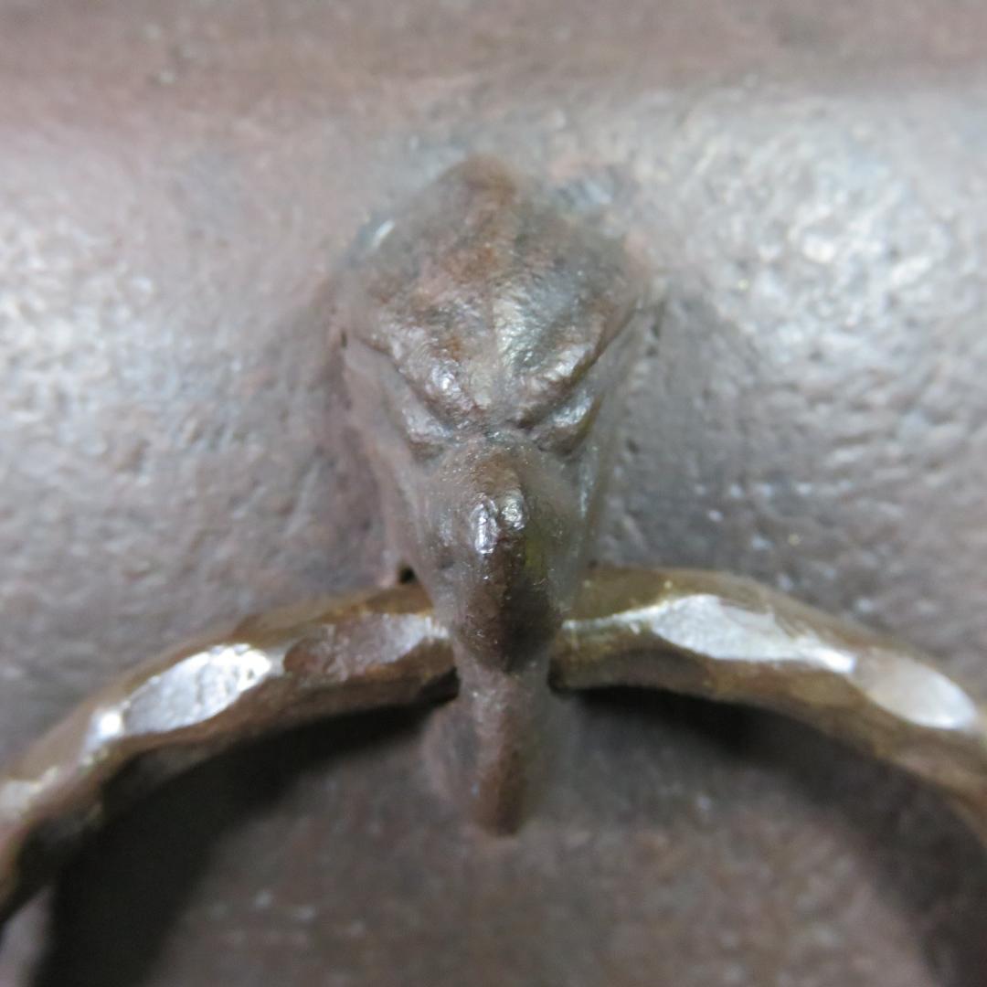 唐銅 切合鬼面風炉撫肩平丸釜添 一ノ瀬宋辰 畠春斎 錆あり 茶道具