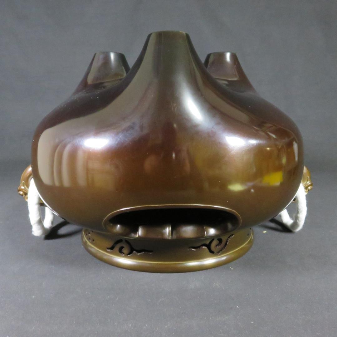 唐銅 切合鬼面風炉撫肩平丸釜添 一ノ瀬宋辰 畠春斎 錆あり 茶道具