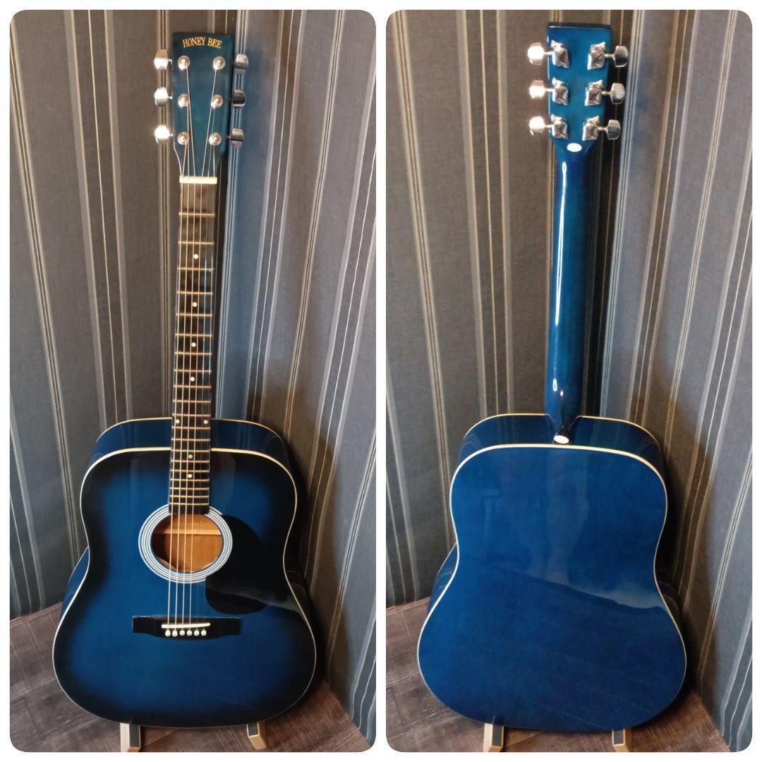 新品弦 軽量 初心者 ビギナー向け アコースティックギター ブルー 青