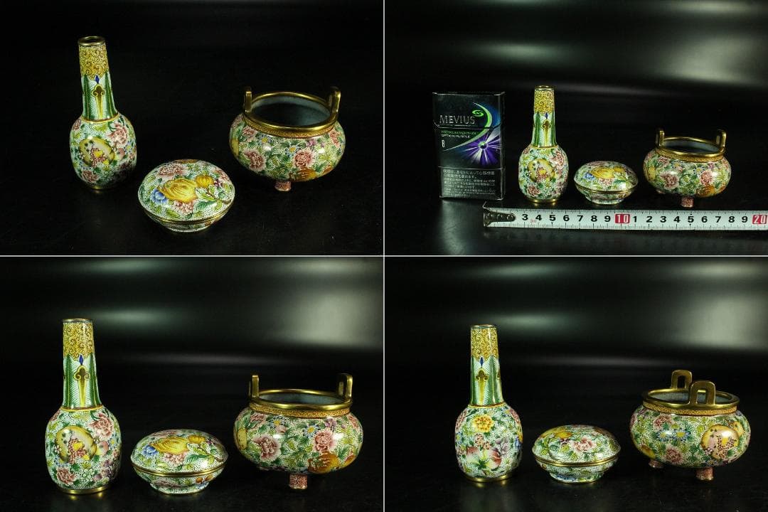 中国美術 琺瑯彩 香炉 箸筒 香合 三揃(K-A831)