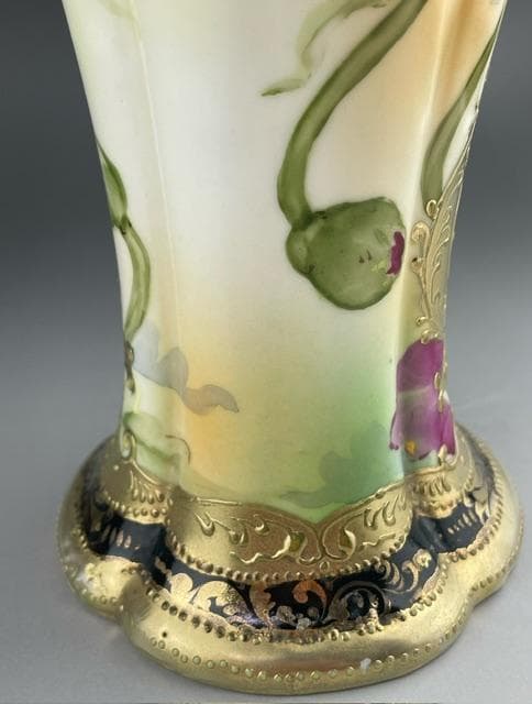 【大型】オールドニッポン 約30㎝ 芥子紋花瓶 アールヌーボー 金盛り ポピー