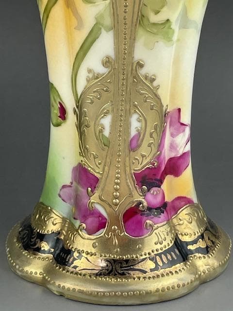 【大型】オールドニッポン 約30㎝ 芥子紋花瓶 アールヌーボー 金盛り ポピー