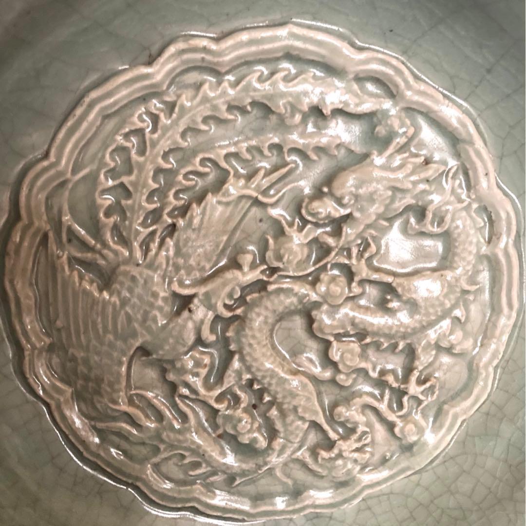龍泉窯　天龍寺青磁鳳凰龍文大皿