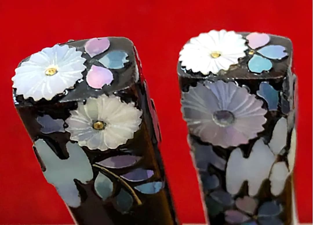 木製 天阿 草花 螺鈿 青貝 蒔絵 櫛、笄(こうがい) セット