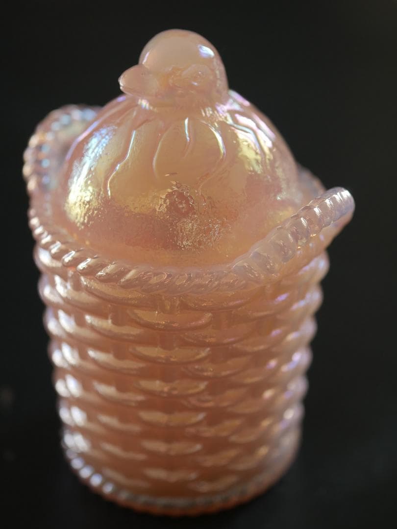 フェントン イリデセントグラス バードオンザネスト 蓋付き小物入れ