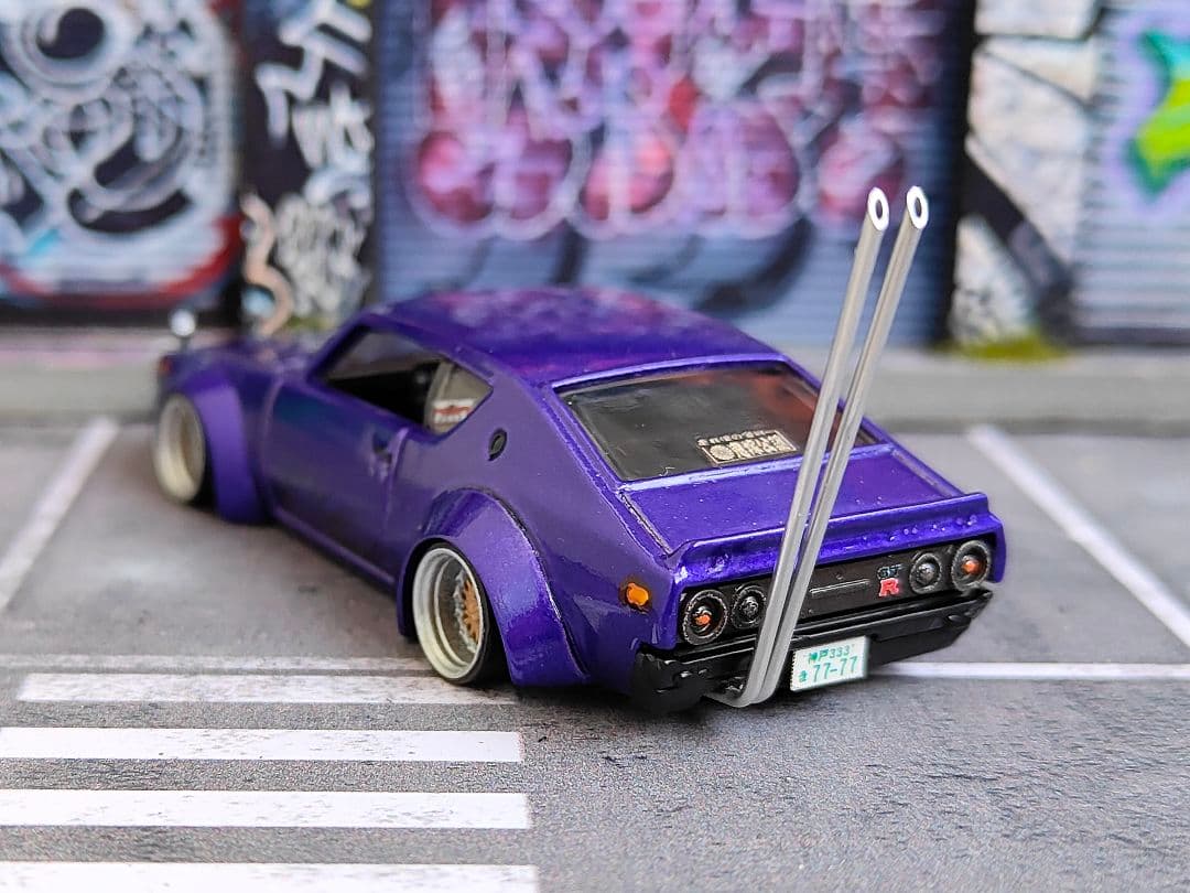 ホットウィールカスタム GTR ケンメリ オーバーフェンダー☆紫☆トミカ改造