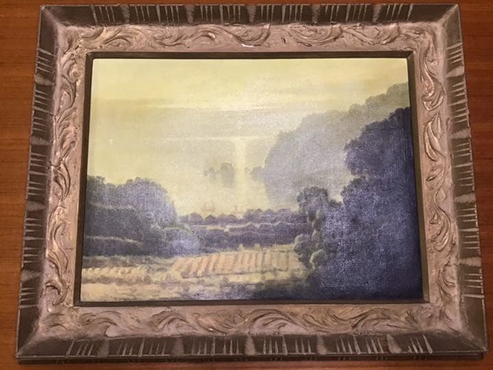 山口硯閑　漁村の朝　油絵