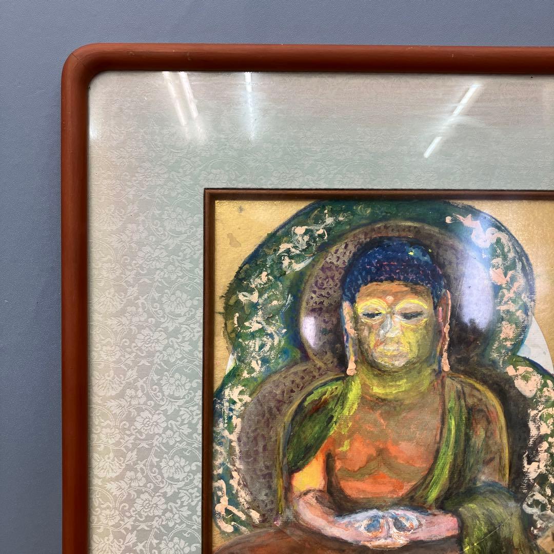 縁起物 仏像 絵画 木彫風 額装 阿弥陀如来 坐像 和モダン インテリア 壁掛け