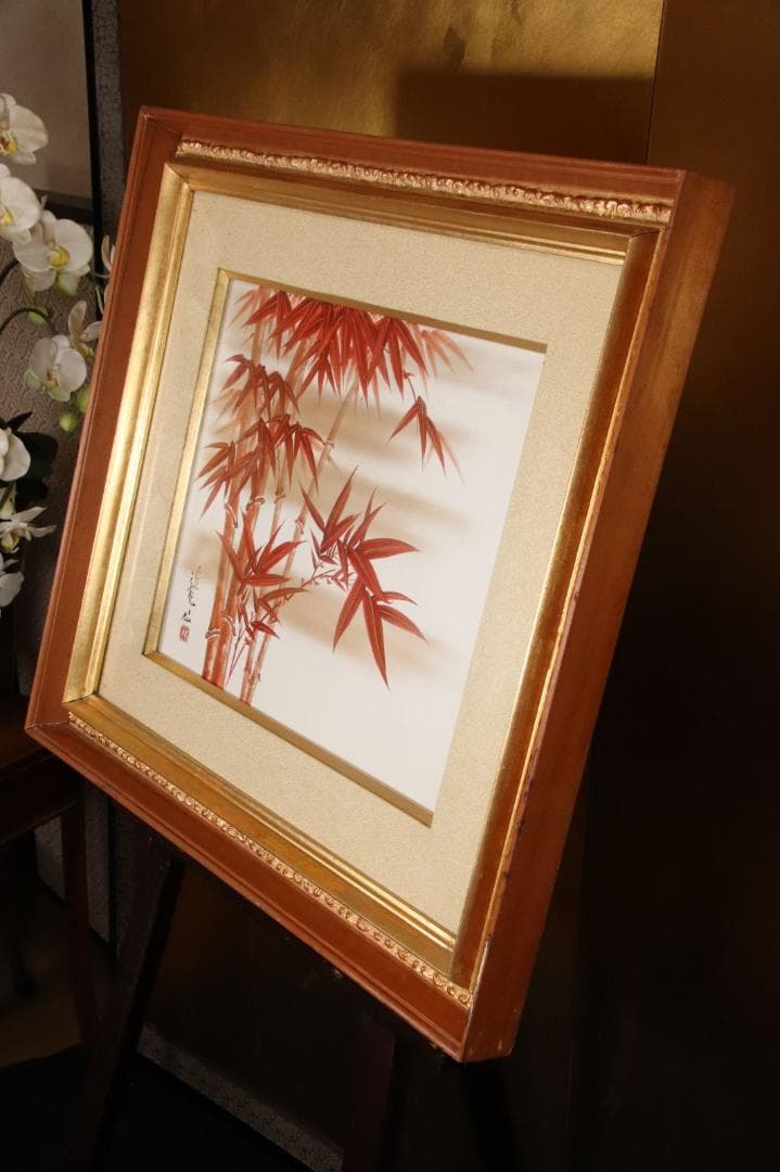 九谷焼 名人 龍仙　竹林　陶板 額装