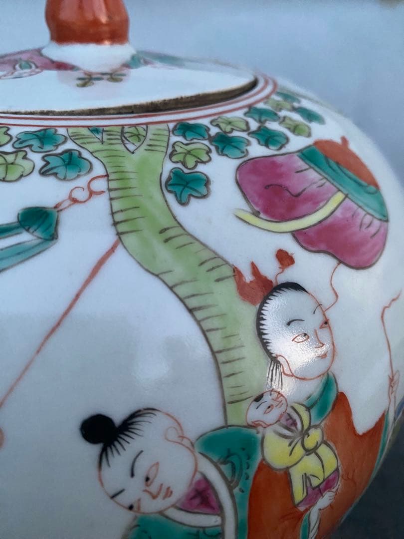 中国　清時代　童子絵　壺　古美術　骨董品