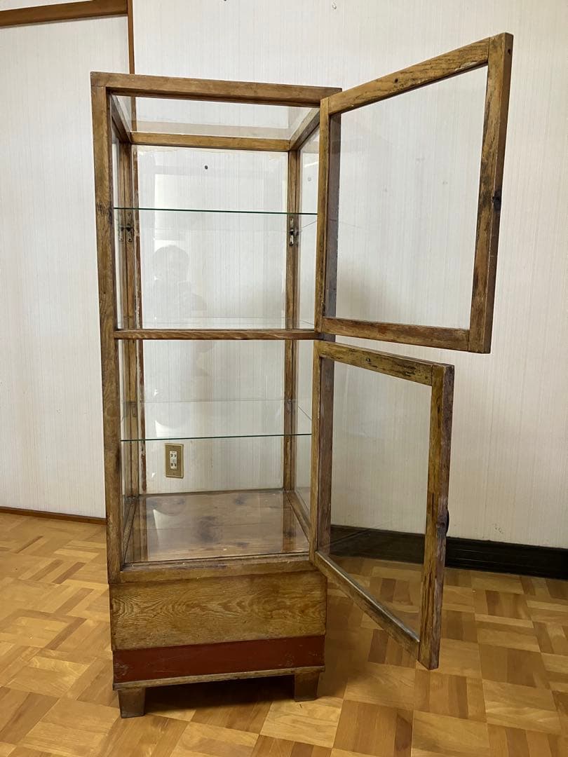 レトロ商品　アンティークガラスケース 木製商品ケース　4段ケース