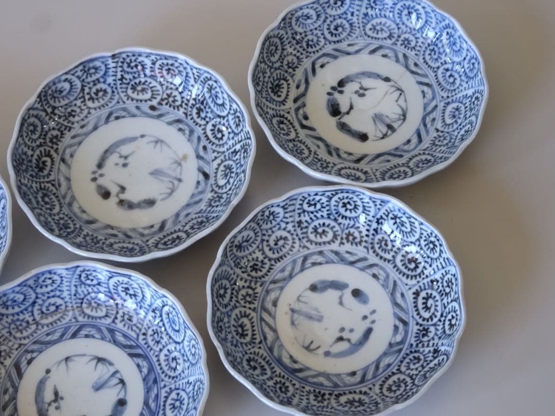 江戸時代　後期　古伊万里　松竹梅　蛸唐草文　膾皿　5客　なます皿　向付　取皿