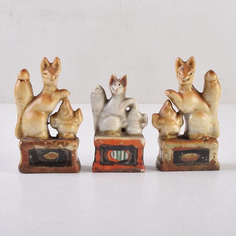 陶器製　色絵金彩　お稲荷さん　狐　3点まとめて　C　R9213