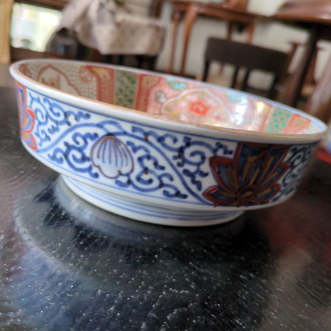 骨董　古伊万里　鉢　③　染錦　器　陶器　盛鉢　二重高台　伊万里