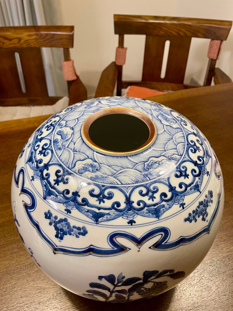 人間国宝 山本長左 九谷焼 染付 花瓶 藍九谷 宮内庁御用達 花器 花生 壷