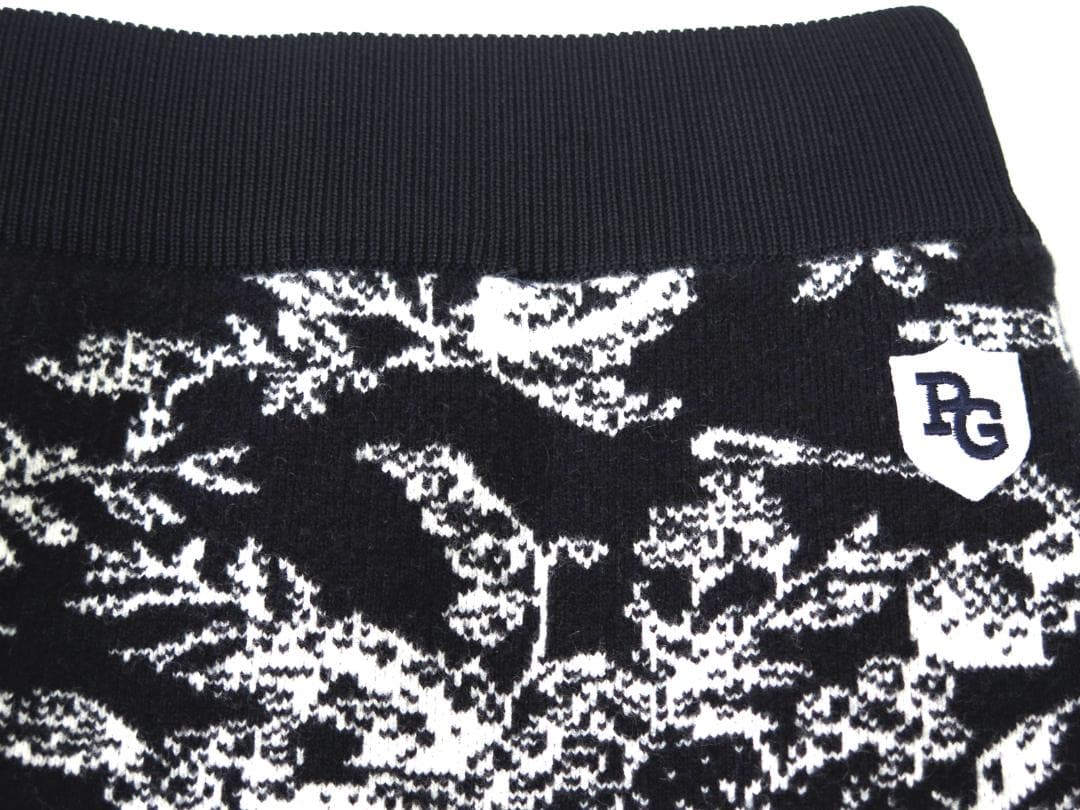 新品● パーリーゲイツ ●ウォームコットン 花柄 ニットスカート　濃紺/M