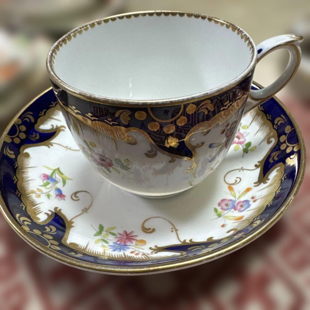 1920-1940年代イギリスアンティークティーカップ・ソーサー、コバルトブルー