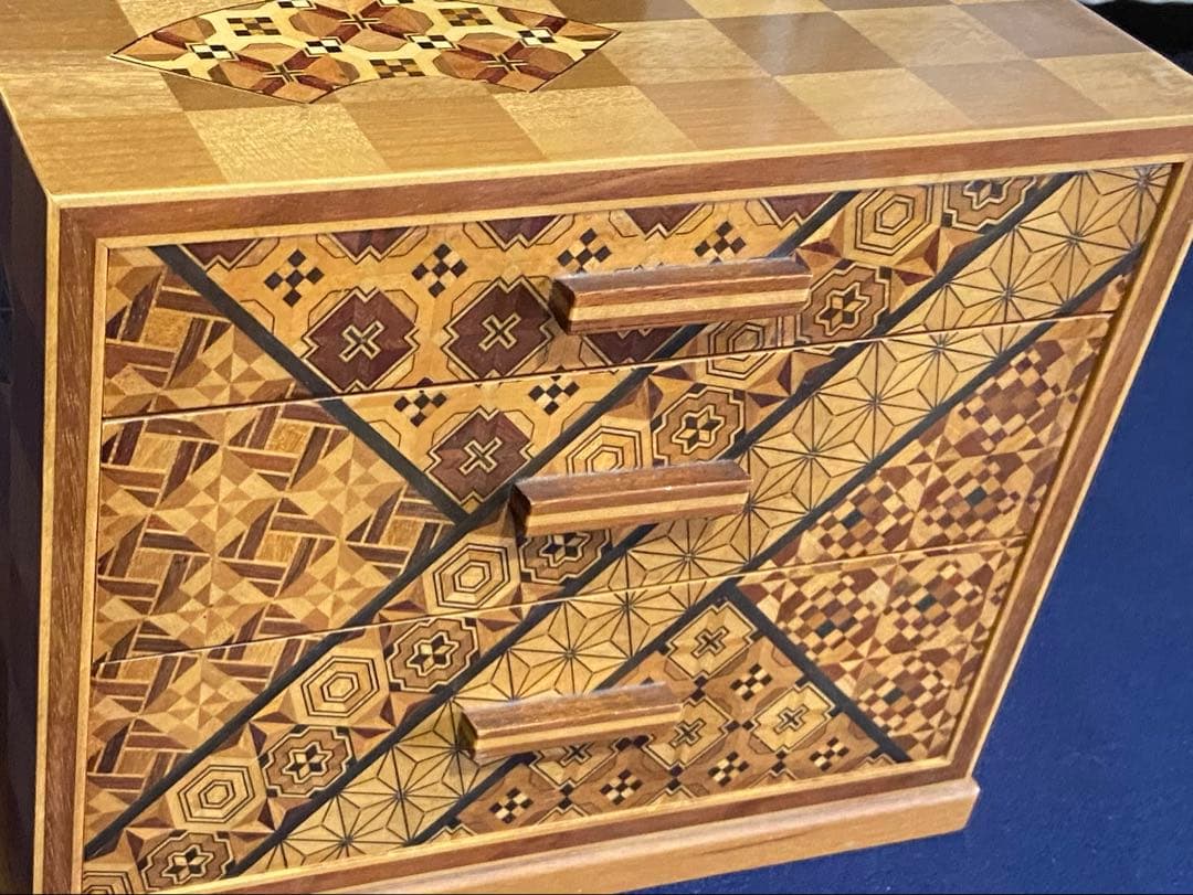 箱根寄木細工　昭和レトロ　3段引き出し　宝石箱　小銭箱　中古品