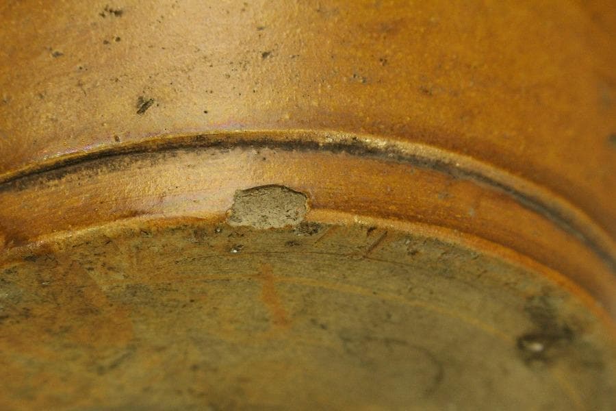 古瀬戸 櫛目 鉄釉 瓶 φ35.3cm 花沓 印(A318)