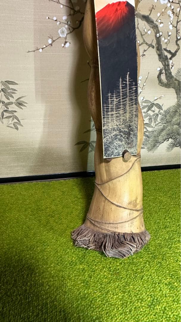 短冊掛け　亀甲竹製　赤富士短冊付き　茶道具