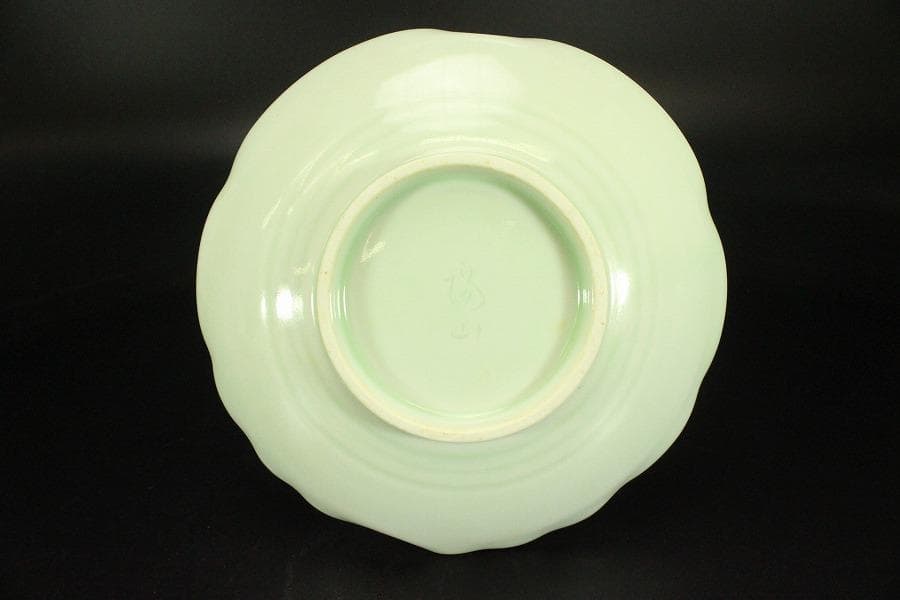 宮内省御用達 平戸 三川内焼 陽山末太朗作 青磁木の葉皿 十客共箱(ZE564)