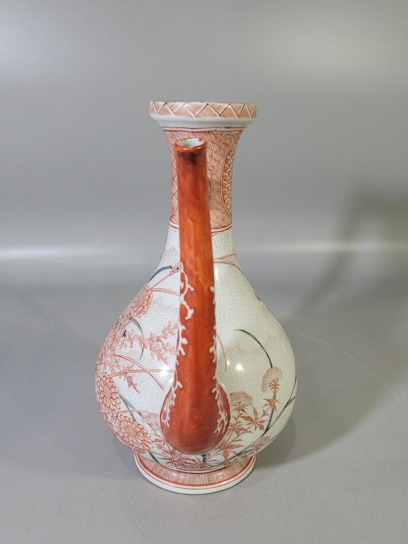 九谷 赤絵 草花紋 細密画 水注 時代物 DT791