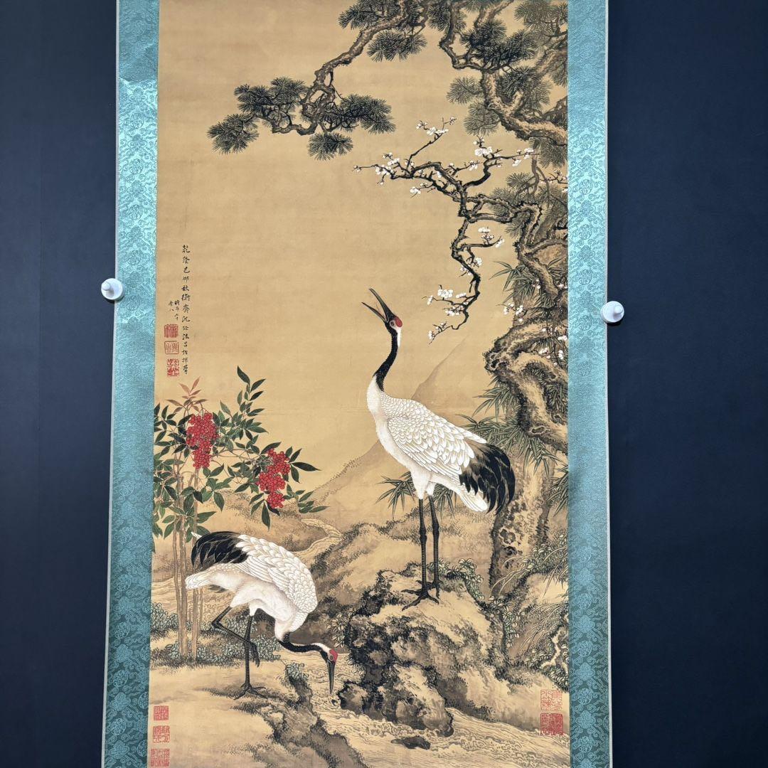 【特価】沈铨 松梅双鶴 掛け軸 中堂｜中国花鳥画｜新中式・開運インテリア