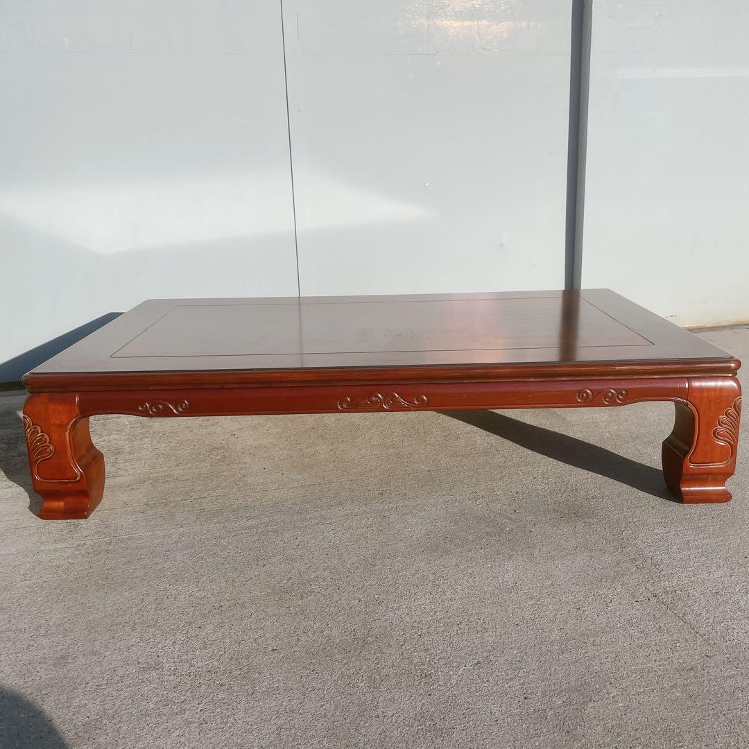 唐木家具 彫刻 花梨家具 木製座卓 ダークブラウン 和室座敷 アンティーク②