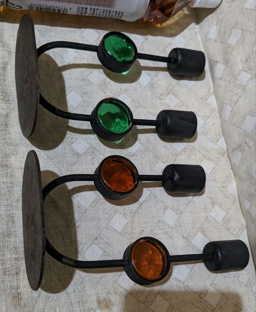 アメリカン ヴィンテージ キャンドルホルダー ２脚組 鉄ガラス工芸、レア