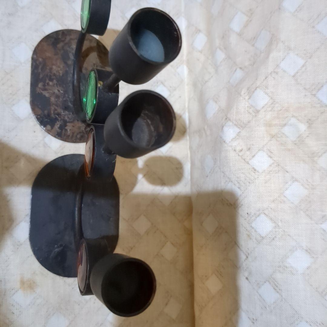 アメリカン ヴィンテージ キャンドルホルダー ２脚組 鉄ガラス工芸、レア