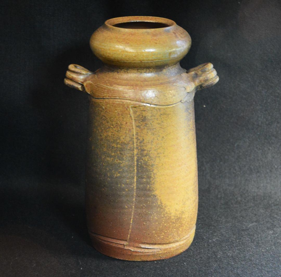 人間国宝　金重陶陽　耳付窯変花入　M321