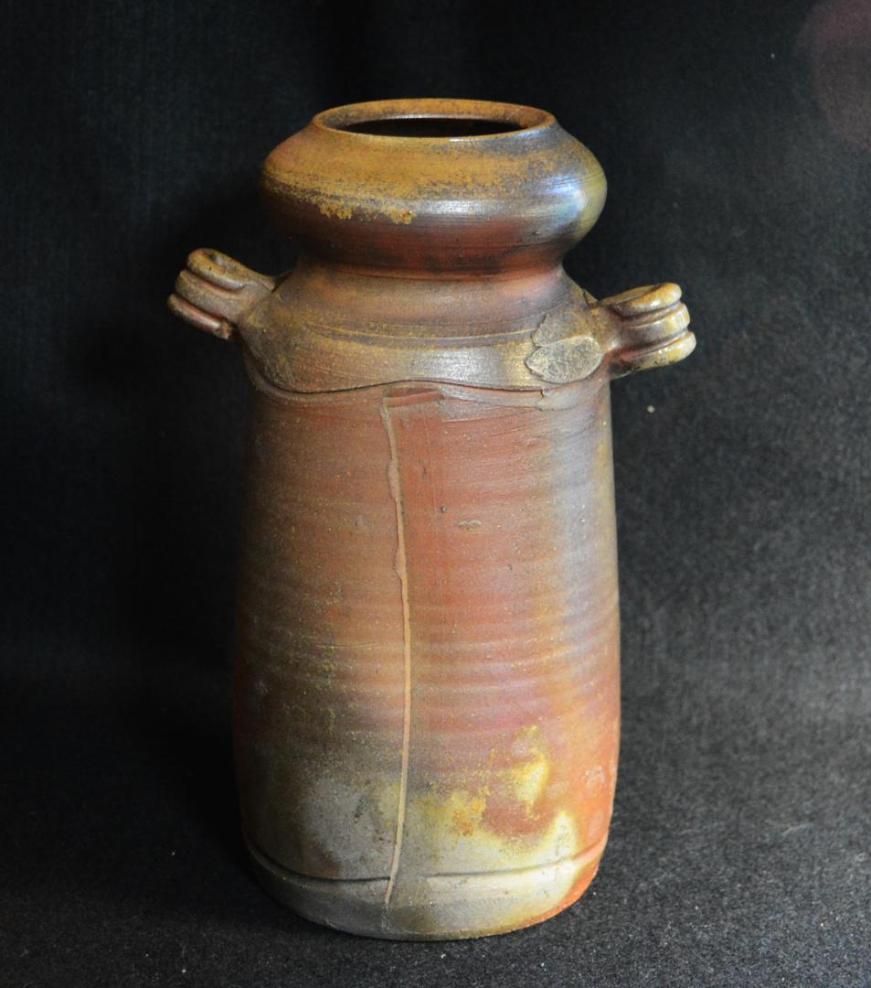 人間国宝　金重陶陽　耳付窯変花入　M321