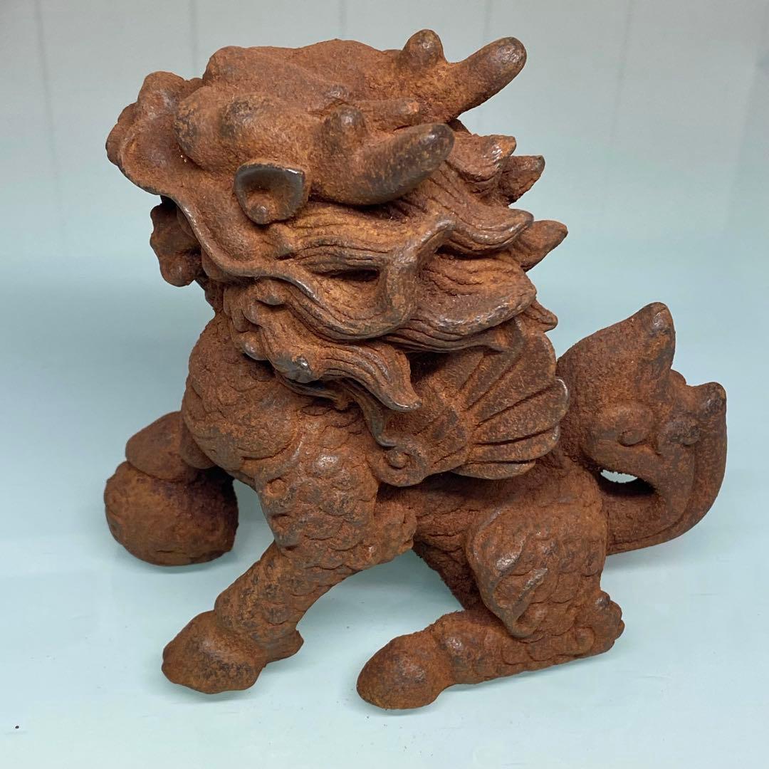 旧蔵　昭和時代　時代物　鉄麒麟　置物　文房具　アンティーク