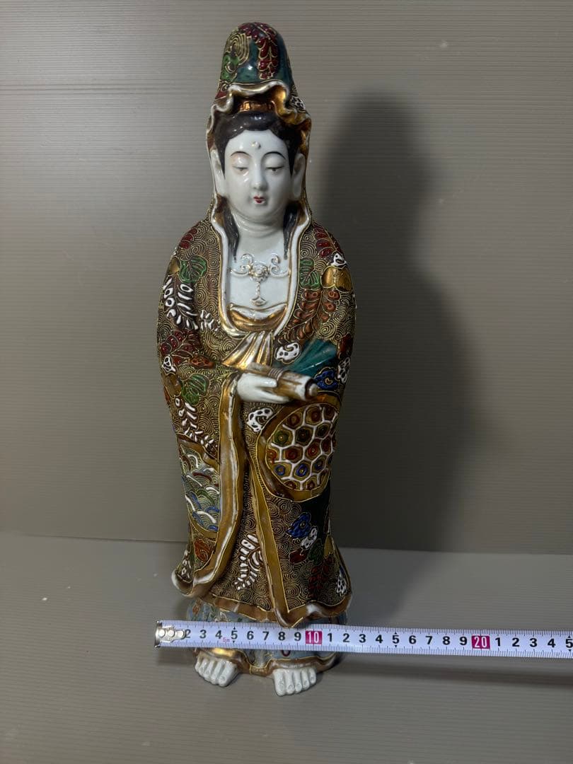 2308 九谷焼 観音菩薩像 仏像 色絵金彩 置物