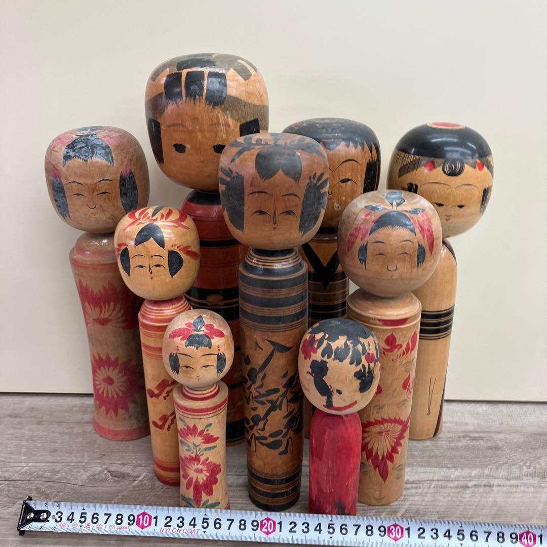 D-3 昭和レトロ 木製 こけし 小芥子 9体セット まとめ売り 日本人形
