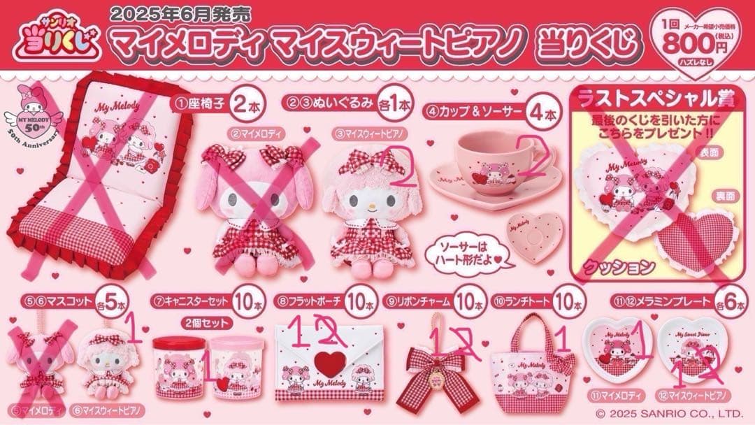 サンリオ マイメロ ピアノ 当たりくじ くじ 11点セット