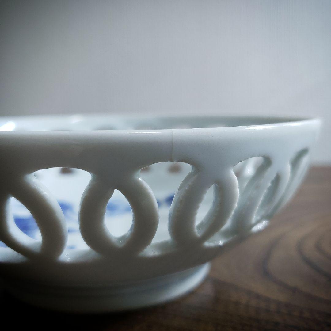 皿　菓子器　透かし　染付　鶉　輪繋鉢　藍柿右衛門　古伊万里