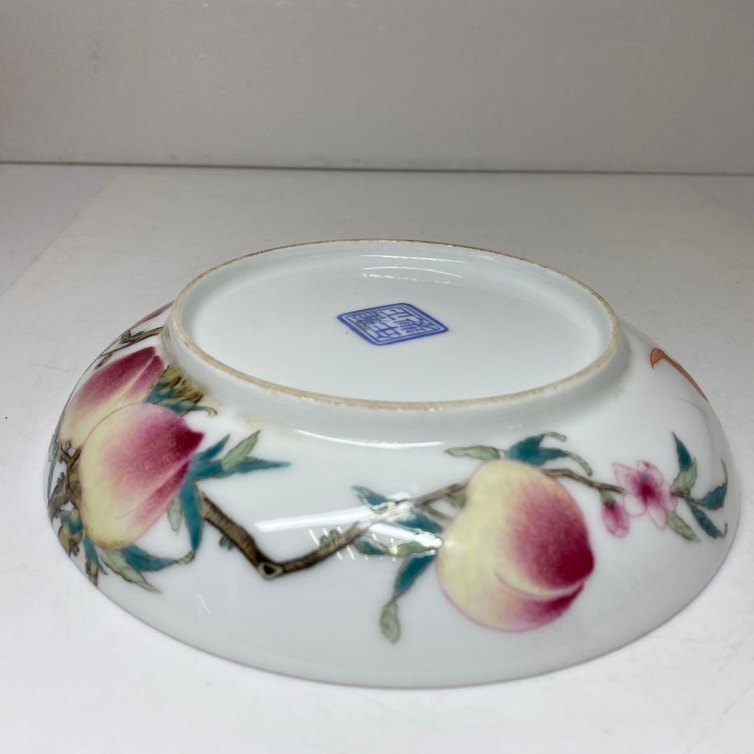 専用　中国美術　雍正年製　粉彩桃にコウモリ　中皿　タサオ　東さ7-0406☆2F